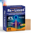 Re-Lieved 4% Lidocaine Patches כוח מקסימלי - אלומיניום חינם, עמיד למים וארה"ב Made - Superior Sticking Pain Relief Patches Quickly Relieves Back, Joints, כאבי שרירים 3x6 Inches (20 Count)