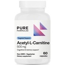 PureFormulas Acetyl L-Carnitine קוגניטיבי & זיכרון תמיכה L Carnitine תוסף עבור המוח, פוקוס, ו Calmness Alcar, 500 מ"ג חלב ללא GMO 60 קפסולות