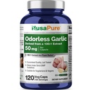 NusaPure Odorless Garlic 100:1 לחלץ, 50 מ"ג שווה 5000 מ"ג קפסולת | 120 Veggie Caps | High Potency | Herbal | Non-GMO