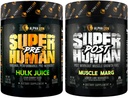 ALPHA LION Superhuman Pre Workout אבקה & Post Workout Recovery Bundle, Sustained Energy & Focus + Lean שריר צמיחה, כוח וכרך (Hulk Juice & השרירים Margle)