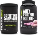 NutraBio Creatine Monohydrate, Unflavored, 500g ו- Whey חלבונים Isolate, קרם קרח סטרוברי, תוספת Bundle - שריר אנרגיה, Lean Growth, התאוששות וכוח