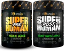 ALPHA LION Superhuman Pre Workout אבקת & Post Workout Recovery Bundle, Sustained Energy & Focus + Lean שריר צמיחה, כוח וכרך (Hulk Juice & Gainy סמית אפל)