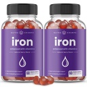 NutraChamps Iron Gummies עם ויטמין C, 20 מ"ג Oracle Blood Cell Formation Support, 120 חניכיים למניעת ברזל ואנמיה, אנרגיה, מיקוד, Immune Boost Pack של 2