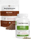 Real Mushrooms Ergothioneine (60ct) ו-Reishi אורגני אבקה (45 משרתות) בונדלה עם שייקו ו- Oyster Mushroom Extracts - Longevity and hipation -Vegan, Gluten Free, non-GMO