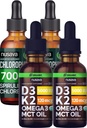 NUSAVA Unflavored D3 K2 טיפות ו- Chlorophyll נוזל טיפות בונדלה - ויטמין נוזלי פוטרנט ללב, משותף, אנרגיה, ותמיכה Immune - non-GMO, Gluten-Free, 2pk כל אחד