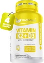 מערכת החיסון תומכת בויטמין K2 (MK7) עם D3 5000 Iu תוסף + Bioperine (Black Pepper) | עצמות חזקות ובריאות הלב | K2 D3 Complex | קל ל-Swallow 120 קפסולות Veg