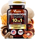 Lions Mane תוספת קפסולות - ארה"ב עשתה 10 ב 1 Mushroom תוסף - Mushroom Complex with Lions Mane, Cordyceps, טורקיה Tail, Reishi, Shiitake for Cognitive & Immune Support - 120 Count Count