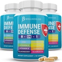 Immune Support 8 ב 1 קפסולות - תוסף Zinc, ויטמין D3, ויטמין C ו- Elderberry - Immune Booster תוספת עם Echinacea, שורש ג'ינג'ר ו Turmeric - [3-Pack, Count]