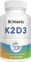 ויטמין D3 K2 עם Calcium & BioPerine 60 קפסולות - מקיף בריאות העצם, תמיכה Cardiovascular, שיפור Absorption - non-GMO, סוכר חינם
