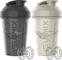 VELOMIX -2 Pack- 20 oz חלבונים שיקר בקבוק למיקס חלבונים - 2x Wire Whisk | Leak Proof Shaker Cups forחלבון Shakes and Pre Workout | חלבונים Shaker Bottle Pack (Gray/White)