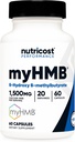 חומרים מזינים MyHMB כמוסות 1,500MG Calcium HMB Per משרת, 60 קפסולות, 20 משרתות - קו ביצועים, Calcium B-Hydroxy B-Methylbutyrate Monohydrate Monohydrate