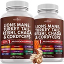 AGE Lions Mane Mushroom תוספת עם טורקיה Tail Reishi Cordyceps Chaga עם Marshmallow Root - 120 Count Count