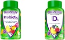 Vitafusion Probiotic Gummy Supplements, Raspberry, Peach ו-Moga Flavors & ויטמין D3 Gummy ויטמינים עבור העצם ו- Immune System Support