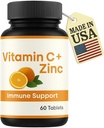 ויטמין C Tablet 1000 מ"ג עם Zinc - Immune Support Supplement for Adults - High Potency Antioxidant - תומך בבריאות העור & הקלה הקרה - Non-GMO, Gluten-Free - 60 טבליות