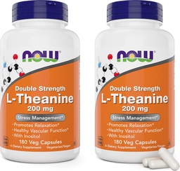 עכשיו מזונות L-theanine, כוח כפול 200 מ"ג Per Cap - 180 Veg קפסולות (Pack of 2) (360 Total caps) - משופרת עם 100 מ"ג Inositol - Vegetarian, non-GMO - Ltheanine 200 מ"ג תוספת תוסף