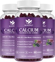 Calcium Magnesium Zinc Gummies עם ויטמין D3 - High Absorption Complex Calcium תוסף עם Sea Moss, Elderberry עבור העצם, השרירים, Immune, Mood & Sleep Support, טבעוני - 60 מסטיקים (3 Pack)
