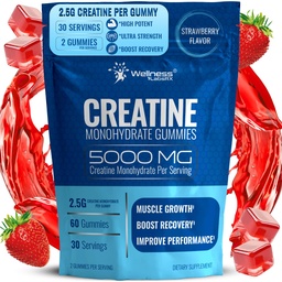 Goodness LABSRX Creatine Gummies 5000 מ"ג, 30 משרתים Creatine Monohydrate חניכיים, Strawberry Flavor Creatine עבור גברים - חבילה של 2