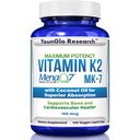 ויטמין K2 MK7 (MenaQ7) 100 mcg w/Coconut Oil for Superior Absorption, תוספת בריאות תזונתית, 120 קפסולות נוזליות טבעוניות לתמיכה בחוזק העצם והכחשה עבור מבוגרים נשים וגברים