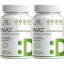 2 Pack NAC תוסף (N-Acetyl Cysteine) 1000 מ"ג לשרת עם Glutathione מופחת, 480 קפסולות