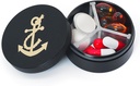 Small Pill Case 3 השוואתיות, Metal Round Portable Pill Box, Waterware Travel Pill Organer, Pocket Purse Medicine Holder EDC Container (Black With Anchor)