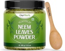 Neem Leaves אבקת פתרון טבעי עבור Pimple-Free Clear Skin & Silky שיער, אידיאלי עבור Face Packs, Hair Care, and Pigmentation Support with Wooden Spoon - 100g