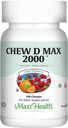 Maxi Health Chewable ויטמין D3 2000 IU תוסף - בועה טבעית מסטיק פלאפור - תומך Calcium Absorption, Immune ו- Bone Health אצל נשים מבוגרות, גברים, ילדים ופעוטות - 100 צ'יפס
