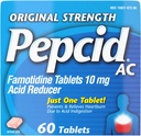 פפסיד AC Original Powerburn Relief Tablets, מונע & Relieves Heartburn בשל Acid Indigestion & Sour Stomach, 10 מ"ג Famotidine כדי להפחית ולבקר Acid, Fast-Acting, 60 Cttid Indigestion & Sour Stomach, 10 מ"ג Famotidine כדי להפחית את & Control Acid, Fast-Acting, 60