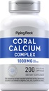 Piping Rock Coral Calcium 1000 מ"ג | 200 קפסולות | עצמות מורכבות עם ויטמין D, C, ומגנזיום | Non-GMO, Gluten Free Supplement