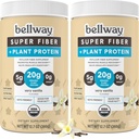 Bellway Super סיבים + אבקת חלבון (2 Pack), אבקת תוספי מזון אורגני חינם סוכר ללא סוכר פיסליום Husk סיבים עם 20g Plant חלבון Per משרת, מאוד Vanilla, 24.14 oz