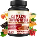 Ceylon Cinnamon כמוסות עם Berberine HCl, Apple Cider Vinegar, Turmeric, גינזנג, Black Pepper - 6in1 לתמיכה בתפקוד Immune - 120 Count