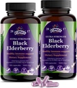 Black Elderberry קפסולות | 200 Count - 10,000 מ"ג | Sambucus Elderberry ויטמינים, non-GMO, Gluten Free, Organic Elderberry לחלץ Sambucus Nigra - 200 קפסולות טבעוניות - Pack of 2