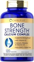 Carlyle Bone Power Calcium Complex תוסף עם ויטמין D3, מגנזיום, K2, Zinc & Boron | 120 קפסולות | Non-GMO, Gluten Free Free