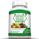 Pure Heathland non-GMO Super Daily Multivitamin למבוגרים - 42 פירות טבעיים וירקות בלנדר עם 21 ויטמינים ומינרלים חיוניים - טבליות קירור טבעוני, 90 Count, מיוצר בארה"ב