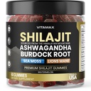 אורגני Shilajit Gummies, Sea Mos, Ashwagandha, 105 + Trace מינרלים - אורגני Burdock Root & Lions Mane Mushroom - Watermelon Flavor - טבעוני ולא GMO - Made in USA - 60ct