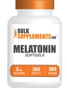 BulkSupplements.com Melatonin Softgels - Melatonin תוסף, Sleep Aids for Adults - Gluten Free, 1 Softgel לכל משרת (2 מ"ג), 365 Count (Pack of 1)