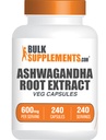 BulkSupplements.com Ashwagandha Root Extracts - Ashwagandha 600 מ"ג, Ashwagandha שורש קפסולות, טבעוני וגלוטן חינם, 1 קפסולות לשרת, 240 קפסולות Veg
