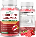 Premium Berberine Gummies, 2000 מ"ג High Potency Berberine HCI תוסף, Plus Ceylon Cinnamon, Milk Thistle for Women & Men, Immune System & Metabolism Support - 60 מסטיקנים