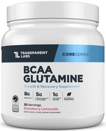 Transparent Labs BCAA Glutamine - 8000 mg of BCAA Powder Per Serving with L Glutamine for Post Workout Recovery, Muscle Growth, & Increased Endurance - 30 Servings, Strawberry Lemonade