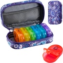 Serfeymi Travel Pill Productionser 2 Times A Day AM PM שדרג את תיבת הכדור של Rainbow Pill 7 Day עם Portable Zipper PU PU PU PU PU שיער, מארגנת תרופות עבור גלולות, ויטמינים, שמן דגים - Purple-01-01