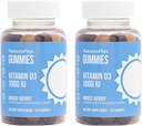NaturesPlus Gummies ויטמין D3 1000 IU, מעורב ברי - 60 חניכיים, Pack של 2 - מקדם בריאות העצם ותפקוד Immune - טבעוני, Gluten Free, non-GMO - 120 המשרתות הכוללות