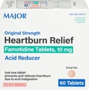 גדול גדול כוח הלבבורן הקלה - טבליות Famotidine, 10 מ"ג - Acid מופחתr - 60 טבליות