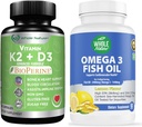 K2+D3 עם Bioperine Plus Calcium אומגה 3 שמן דגים הם היעיל ביותר יחד כדי לתמוך בבריאות הלב והעצמות, מפרקים ומוח