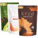 RYZE SUPERSFOODS Ultimate Energy Bundle, USDA אורגני Mushroom קפה & Mushroom Matcha + Probiotic Creamer עם 6 מטאטאים אדפטוגניים עבור אנרגיה טובה יותר, פוקוס, העיכול, Immunity, 30 המשרתים כל אחד מהם.