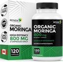 Renew Actives Moringa Leaf תוסף 800MG לכל 2 קפסולות אנטי-חמצן-Rich Moringa Oleifera - מקדם בריאות טובה ובריאות - Easy to Swallow - Made in Canada - 120 קפסולות