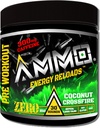 AmMO ® Energy ReloadsTM Pre Workout אבקת - 300 מ"ג Caffeine Zero Sugar Vital Aminos ו- Electrolytes No Artificial Flavors or Colors (Coconut Crossfire)