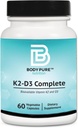 גוף טהור K2-D3 שלם - 5000o של טבעוני D3 ו 45mcg של ויטמין K2 כמו MK7 (MenaQ7® PRO) 1 יום פורמולה, non-GMO מאומת, מוסמך, Gluten & Soy חינם - 60 קפסולות
