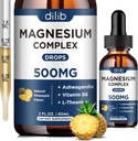 משולש Magnesium מורכב תוסף מגנזיום Glycinate, Citrate, Malate נוזל טיפות 500 מ"ג עם Ashwagandha, L-theanine, ויטמין B6 עבור Calm, הקלה מתח, שינה, תמיכה שרירים-Pineapple Flavor