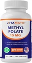 Vitamatic Methyl Folate 15 מ"ג - 120 קפסולות ירקות אופטימיזציה והפעלה של עוצמה גבוהה - Active Folately Active Folate