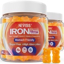 חניכיים ברזל טבעוניות בתוספת ויטמין C, B12, Folate & Turmeric - Energy & Immune בריאות; חניכיים ברזל ביסגליט 18 מ"ג Gentle & Non-Constipating - נשים וגברים, 2 Pack