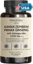 VINATURA Kanna Zembrin Sceletium Tortuosum - 50 מ"ג קאננה / משרת, עם Ashwagandha, גינזנג *Brain Health, Stress Relief Support* Panax גינזנג 80% גינזנוסיידים Ashwaganha קפסולות 10% עםanolidesolides